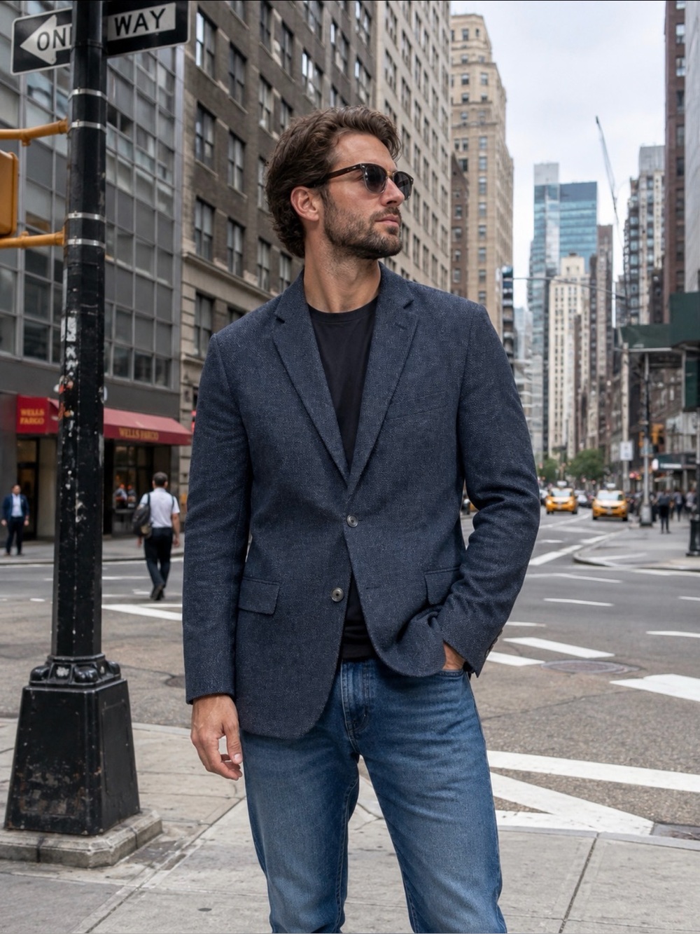 Boss Luxury Men's Navy Textured Blazer Sport Coat Wool & Cashmere Blend 44R